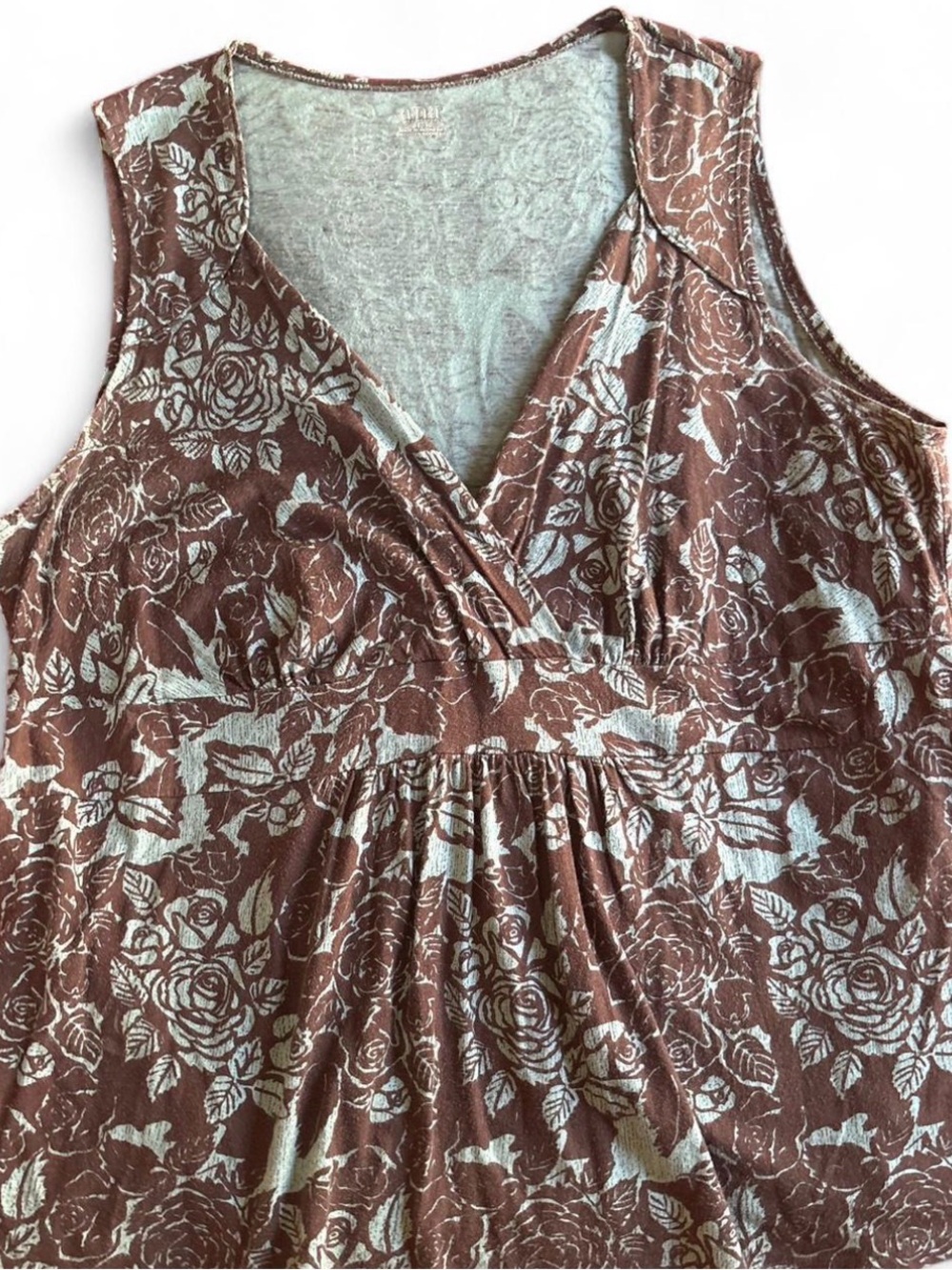 Vintage ANA Paisley Print Top | Women’s 1X Blue Brown Boho Low V-Neck Blouse